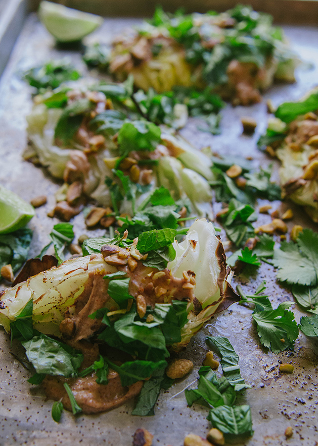 Roasted Cabbage With Almond Sesame Sauce & Herbs + The 21 Day Sugar Detox Recap {Week One} // soletshangout.com #21dsd #paleo #glutenfree #vegetarian #cabbage 