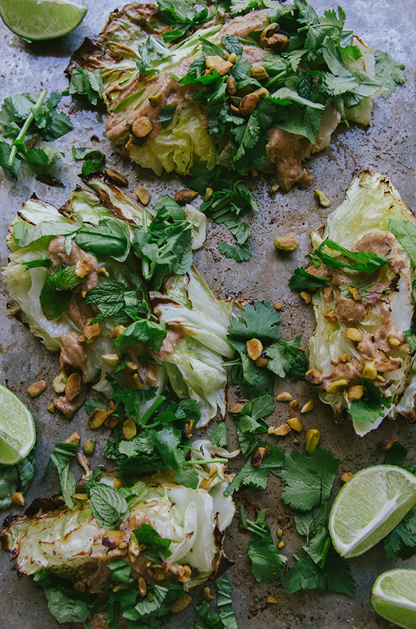 Roasted Cabbage With Almond Sesame Sauce & Herbs + The 21 Day Sugar Detox Recap {Week One} // soletshangout.com #21dsd #paleo #glutenfree #vegetarian #cabbage 